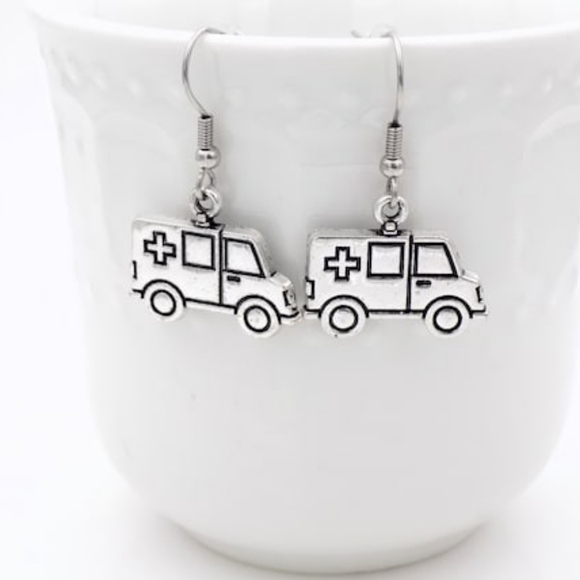 Silver Ambulance Earrings - Picture 2 of 7